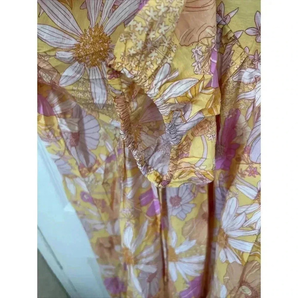 NWT Floral Babydoll Women’s Size S H&M Puff Sleeves V Neck Oversized Pink Yellow - Picture 12 of 13